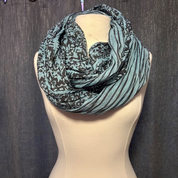 Accessories - Teal Blue Grey Striped Infinity Scarf Lightweight